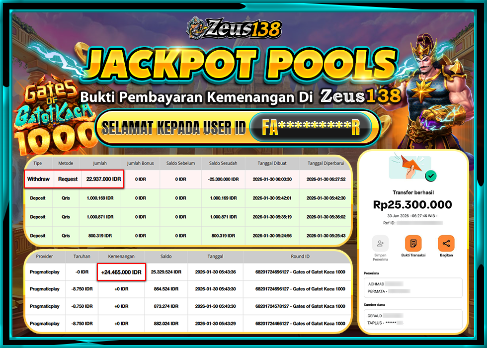 ZEUS138 GATES OF GATOTKACA 1000 Rp.25,300,000 LUNAS